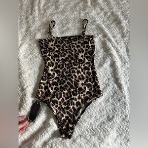 Leopard print spaghetti strap bodysuit
